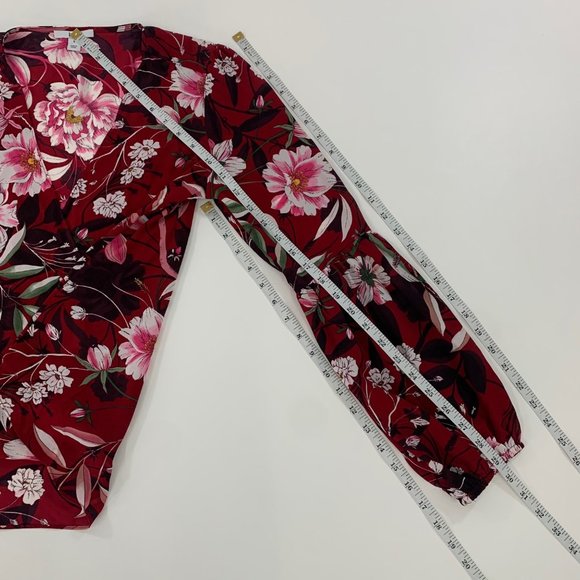 Bar III Women's Top S Faux-Wrap Long Sleeve V Neck Blouse Red Floral S - Picture 7 of 10